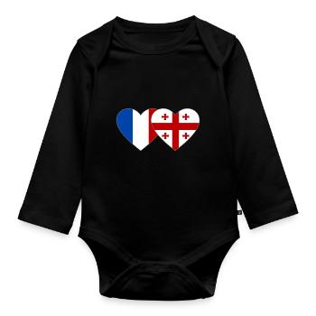 France Georgia Flag Heart - Organic Longsleeve Baby Bodysuit - black - Front