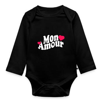 Mon amour, saint valentin, - Body Bébé bio manches longues - noir - Devant