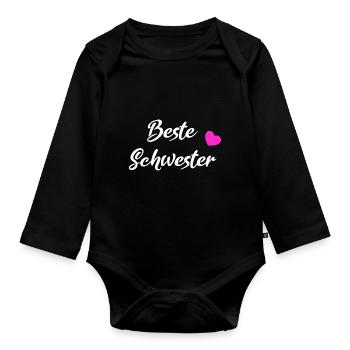 Beste Schwester White - Baby Bio-Langarm-Body - Schwarz - Vorne