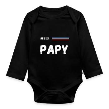super papy - t-shirt assorti - Body Bébé bio manches longues - noir - Devant