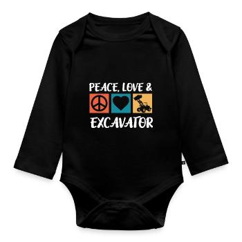 Peace Love Bagger Baustelle Fahrzeuge Baggerfahrer - Baby Bio-Langarm-Body - Schwarz - Vorne