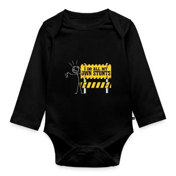 Je fais toutes mes cascades | Bras cassé - Body Bébé bio manches longues - noir - Devant