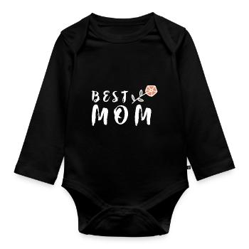 Best Mom Mother's Day Best Mom Gift Flower - Organic Longsleeve Baby Bodysuit - black - Front
