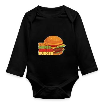 Geld verdienen und Burger essen - Baby Bio-Langarm-Body - Schwarz - Vorne