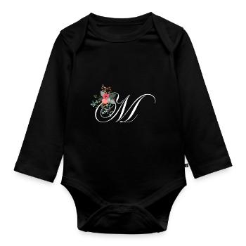 Buchstabe m blumig - Baby Bio-Langarm-Body - Schwarz - Vorne