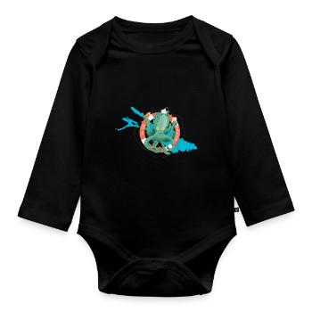 "See you at Bodensee" - Lustiges Motiv mit Oktopus - Baby Bio-Langarm-Body - Schwarz - Vorne
