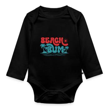 Beach Bum, Sommer Sonne Urlaub Strand Palmen Meer - Baby Bio-Langarm-Body - Schwarz - Vorne