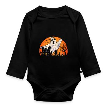 Halloween Bat Full Moon Cadeau Fantôme - Body Bébé bio manches longues - noir - Devant
