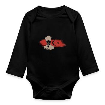 Atatürk Turkey Flagge Mustafa Kemal Silhouette - Baby Bio-Langarm-Body - Schwarz - Vorne