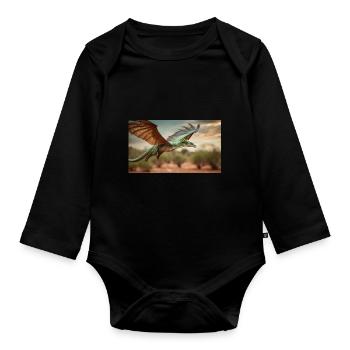 Ein realistischer grün-orangefarbener Drache im Outback - Baby Bio-Langarm-Body - Schwarz - Vorne