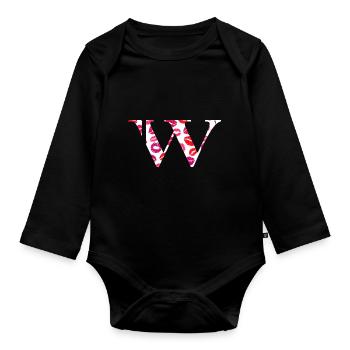 Letter w kisses - Organic Longsleeve Baby Bodysuit - black - Front