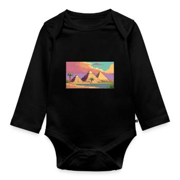 Giza, Egypt - Pixel Art - Organic Longsleeve Baby Bodysuit - black - Front