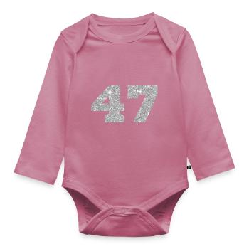 Number 47 Silver Glitter - 47th Anniversary - Organic Longsleeve Baby Bodysuit - mauve - Front