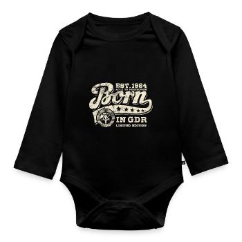 Born in GDR 1984 - Geburtstag - Ossi Geschenk - Baby Bio-Langarm-Body - Schwarz - Vorne