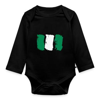 Nigeria Style Flagge - Baby Bio-Langarm-Body - Schwarz - Vorne