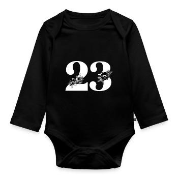 Nummer 23 Schwarze Blumen - 23. Blumenjubiläum - Baby Bio-Langarm-Body - Schwarz - Vorne