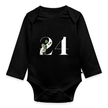 Number 24 Floral Green -24th Floral Anniversary - Organic Longsleeve Baby Bodysuit - black - Front