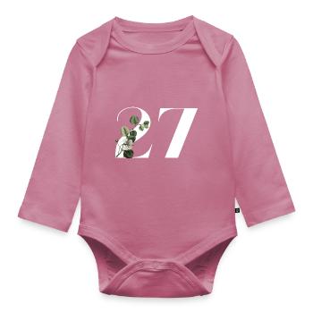 Numéro 27 floral vert -27e anniversaire floral - Body Bébé bio manches longues - mauve - Devant
