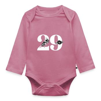 Nummer 29 Schwarze Blumen - 29. Blumenjubiläum - Baby Bio-Langarm-Body - Mauve - Vorne