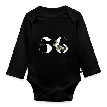 Nummer 56 Blumengrün - 56. Blumengeburtstag - Baby Bio-Langarm-Body - Schwarz - Vorne