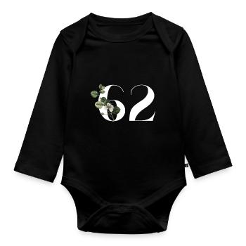 Nummer 62 Blumengrün - 62. Blumengeburtstag - Baby Bio-Langarm-Body - Schwarz - Vorne