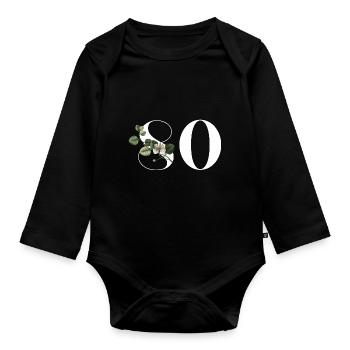 Numéro 80 floral vert - 80e anniversaire floral - Body Bébé bio manches longues - noir - Devant