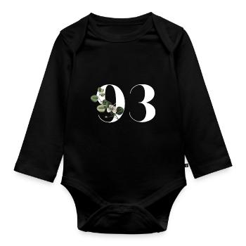 Number 93 Floral Green - 93rd Floral Birthday - Organic Longsleeve Baby Bodysuit - black - Front