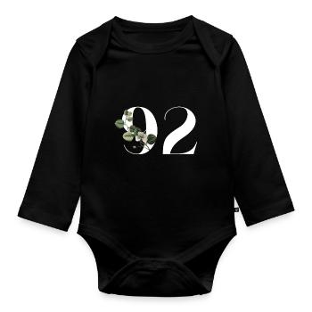 Numéro 92 floral vert - 92e anniversaire floral - Body Bébé bio manches longues - noir - Devant