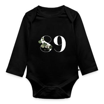 Nummer 89 Blumengrün - 89. Blumengeburtstag - Baby Bio-Langarm-Body - Schwarz - Vorne