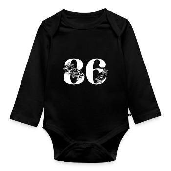 Numéro 86 floral noir - 86e anniversaire floral - Body Bébé bio manches longues - noir - Devant