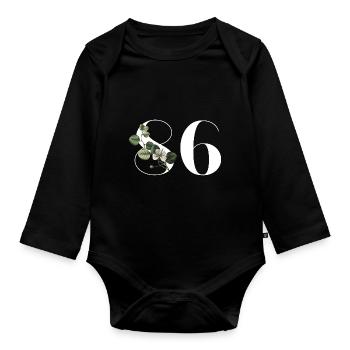 Numéro 86 floral vert - 86e anniversaire floral - Body Bébé bio manches longues - noir - Devant