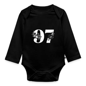 Number 97 Black Floral - 97th Floral Birthday - Organic Longsleeve Baby Bodysuit - black - Front