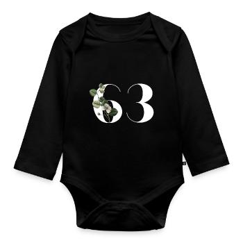 Nummer 63 Blumengrün - 63. Blumengeburtstag - Baby Bio-Langarm-Body - Schwarz - Vorne