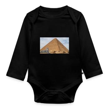 Cat and Pyramid - Organic Longsleeve Baby Bodysuit - black - Front