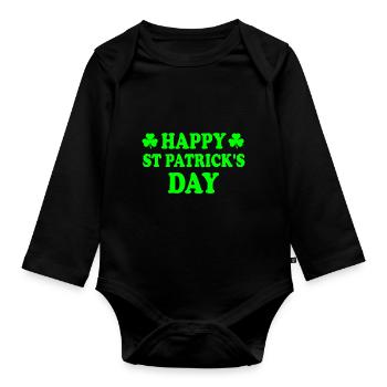 happy st patrick's day - Organic Longsleeve Baby Bodysuit - black - Front