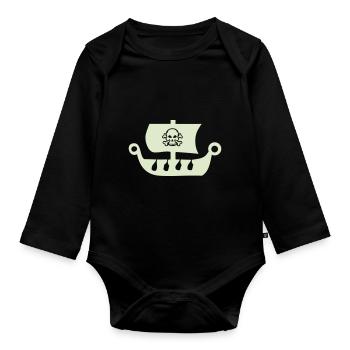 pirate ship - Organic Longsleeve Baby Bodysuit - black - Front