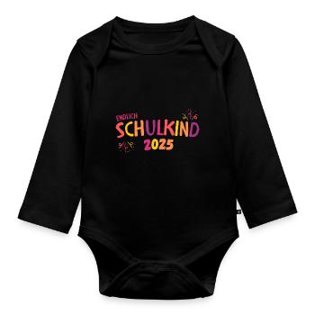 Endlich Schulkind 2025 orange gelb lila Mädchen - Baby Bio-Langarm-Body - Schwarz - Vorne