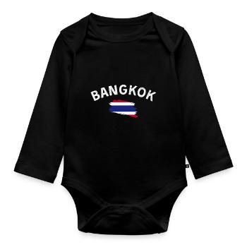 Bangkok Thaïlande drapeau T-Shirt design incurvé - Body Bébé bio manches longues - noir - Devant
