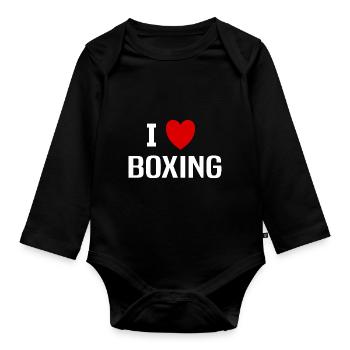 I love Boxing - Organic Longsleeve Baby Bodysuit - black - Front