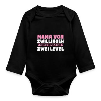 Mom of twins - Organic Longsleeve Baby Bodysuit - black - Front