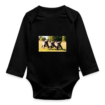 French Bulldog puppy playful with beautiful eyes - Organic Longsleeve Baby Bodysuit - black - Front