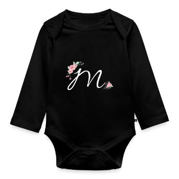 Lettre m fleurs - Body Bébé bio manches longues - noir - Devant