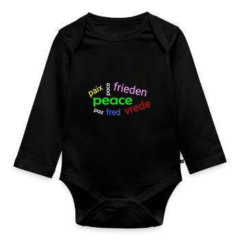 Peace word cloud - Organic Longsleeve Baby Bodysuit - black - Front