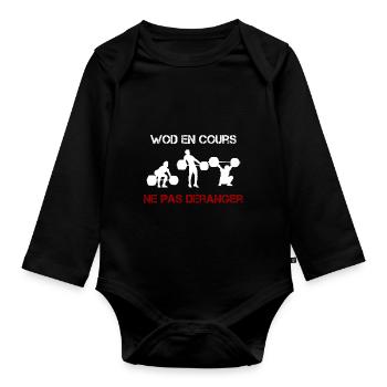 T-shirt OQP Blanc - dos - Body Bébé bio manches longues - noir - Devant