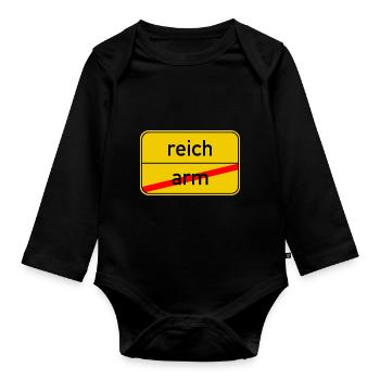 Ortsschild arm - reich - Baby Bio-Langarm-Body - Schwarz - Vorne