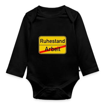 Ortsschild Arbeit - Ruhestand - Baby Bio-Langarm-Body - Schwarz - Vorne