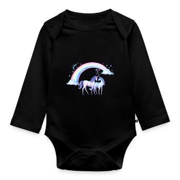 Unicorn couple in love - Organic Longsleeve Baby Bodysuit - black - Front