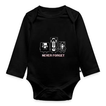 NEVER FORGET CASETTE DISKETTE FUNNY - Organic Longsleeve Baby Bodysuit - black - Front