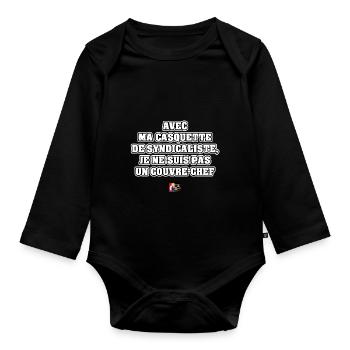 AVEC MA CASQUETTE DE SYNDICALISTE, JE NE SUIS PAS - Body Bébé bio manches longues - noir - Devant