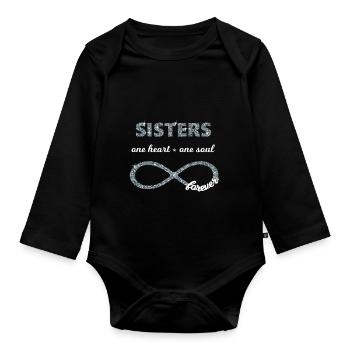Sisters one heart one soul, Infinity Glitzer 8 BFF - Baby Bio-Langarm-Body - Schwarz - Vorne